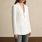 Textured-Collar Fitted Longline Blazer