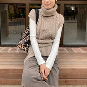 Cable-Knit Turtleneck Sweater Vest