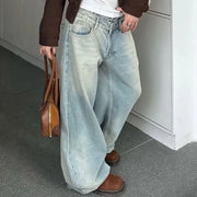 Layered-Waist Wide-Leg Jeans
