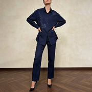 TWOTWINSTYLE Solid Spliced Lace Up Two Piece Set Female Lapel Long Sleeve Shirt Casual Commute Women's Trousers Set Autumn New