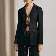 Tie-Front Cutout Blazer