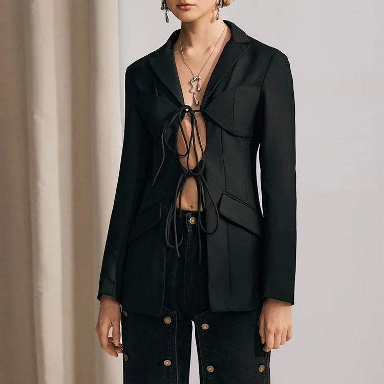 Tie-Front Cutout Blazer