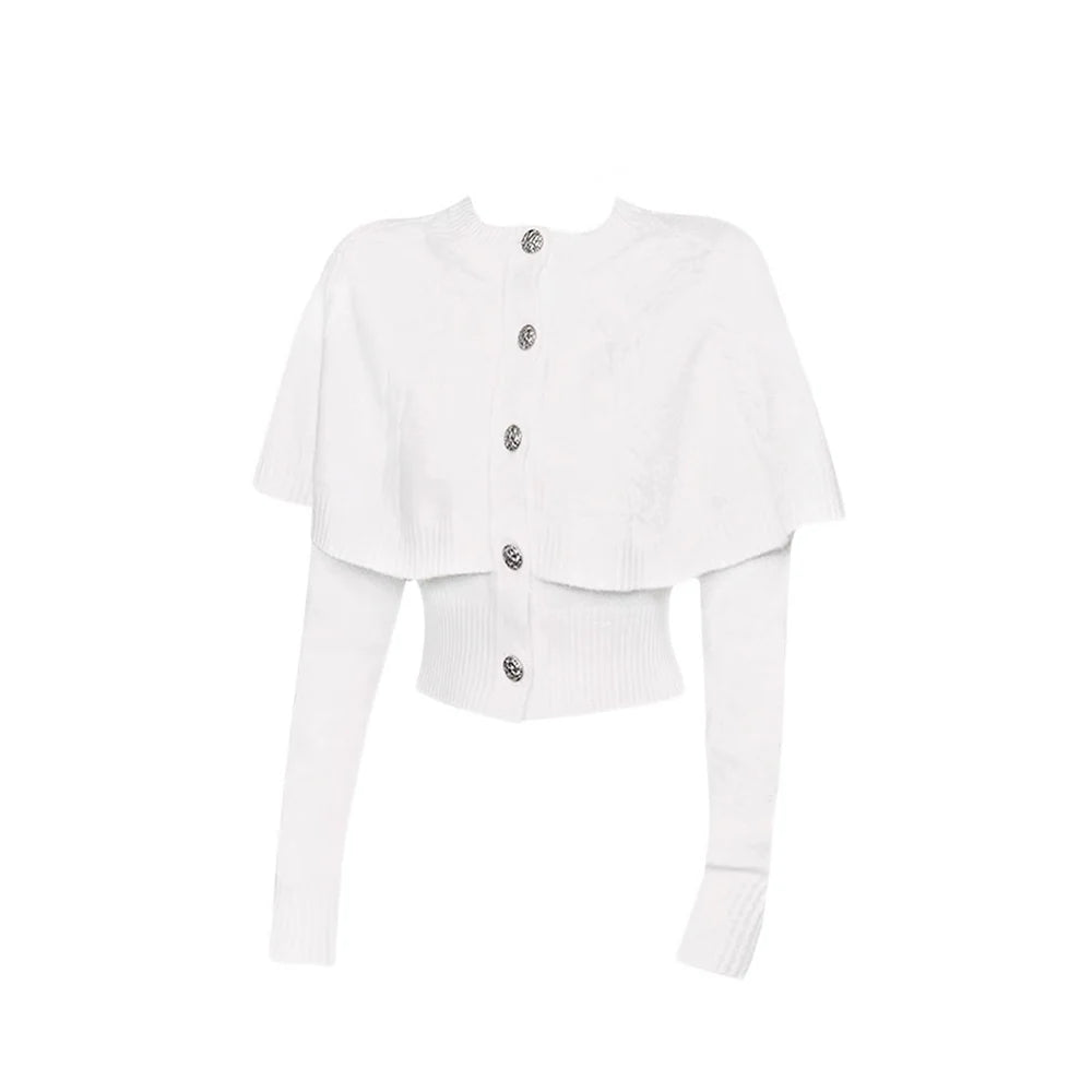 Cape-Overlay Button-Front Cardigan