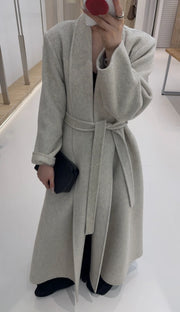 Shawl-Collar Tie-Waist Long Coat