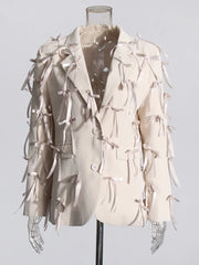 Bow-Embellished Longline Blazer