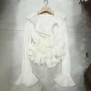 Ruffled V-Neck Cropped Blouse