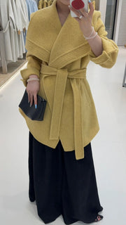 Wide-Lapel Tie-Waist Coat