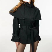 Cape-Overlay Short Trench Coat