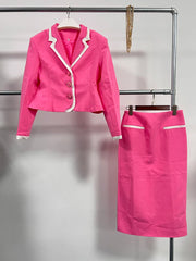 Contrast-Trim Jacket and Skirt Set