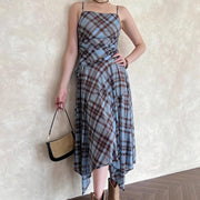 Plaid Asymmetric Strap Dress