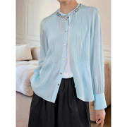Pleated Embellished-Neck Blouse