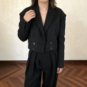 Pinstriped Cropped Double-Breasted Jacket