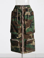 Zip-Front Cargo-Pocket Skirt