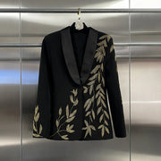Leaf-Motif Shawl-Collar Blazer