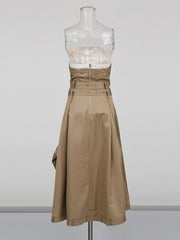 Strapless Button-Front Long Dress