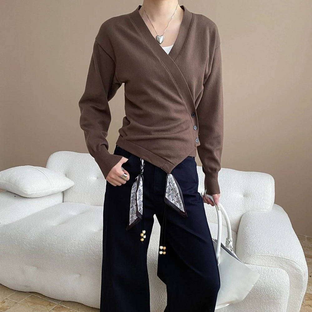 Asymmetric Button-Front Wrap Top
