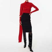 Draped High-Neck Long-Sleeve Top