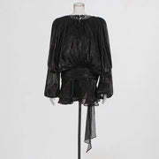 Ruched Balloon-Sleeve Mini Dress
