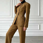 Lace-Up Waist Fitted Jacket