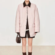 Contrast-Collar Quilted Jacket