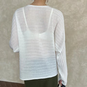 Sheer Ribbed Button-Front Cardigan