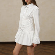 Ruched-Waist Bubble-Hem Shirt Dress
