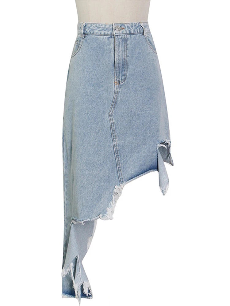 Frayed Asymmetric-Hem Skirt