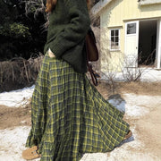 Plaid Gathered Long Skirt