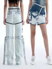 Contrast-Pocket Wide-Leg Cargo Jeans