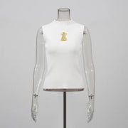 Keyhole-Detail Sleeveless High-Neck Top