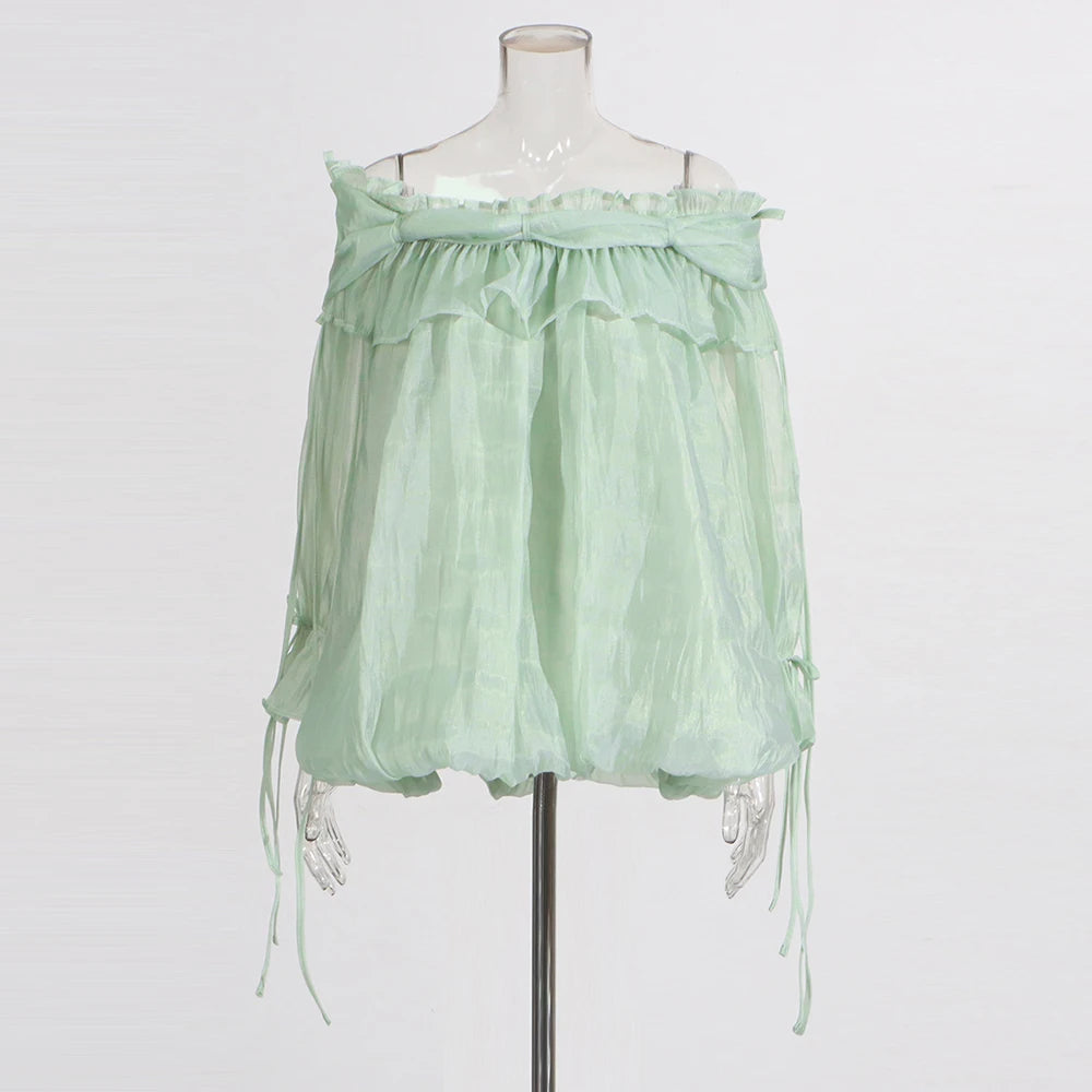 Off-Shoulder Tie-Sleeve Blouse