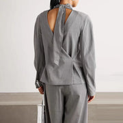 Tie-Neck Long-Sleeve Blouse