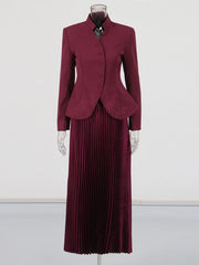 Stand-Collar Jacket and Skirt Set