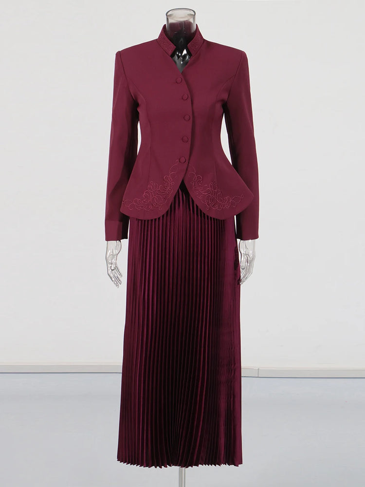 Stand-Collar Jacket and Skirt Set