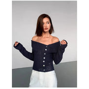 Off-Shoulder Button Sweater
