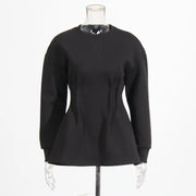 Pleated-Waist Long-Sleeve Sweatshirt