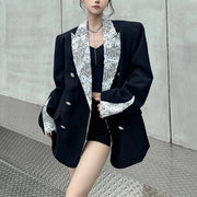 Lace-Trim Notched-Lapel Blazer