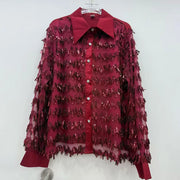 Textured Sequin Button-Up Shirt