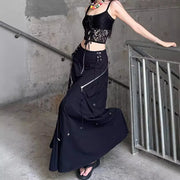 Zip-Detail Flared Long Skirt