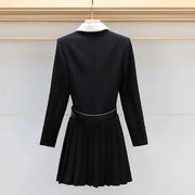 Contrast-Collar Pleated Mini Dress