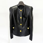 Glossy Collarless Button Jacket