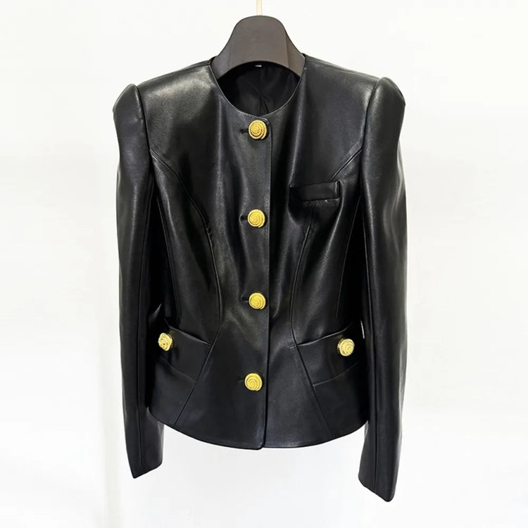 Glossy Collarless Button Jacket