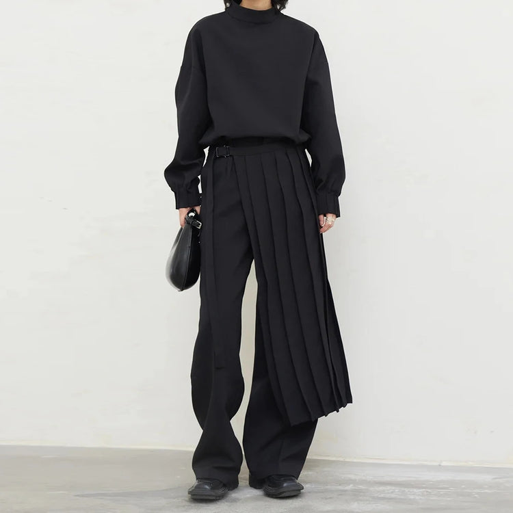 Top and Pleated-Overlay Pants Set