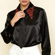 Embellished-Collar Glossy Shirt