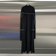 Cape-Overlay Long-Sleeve Long Dress