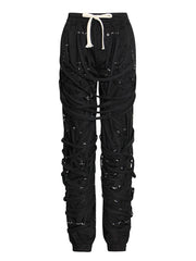 Strap-Detail Drawstring Tapered Pants