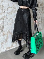 Fringed Asymmetric Long Skirt
