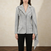 Draped-Panel Tailored Blazer
