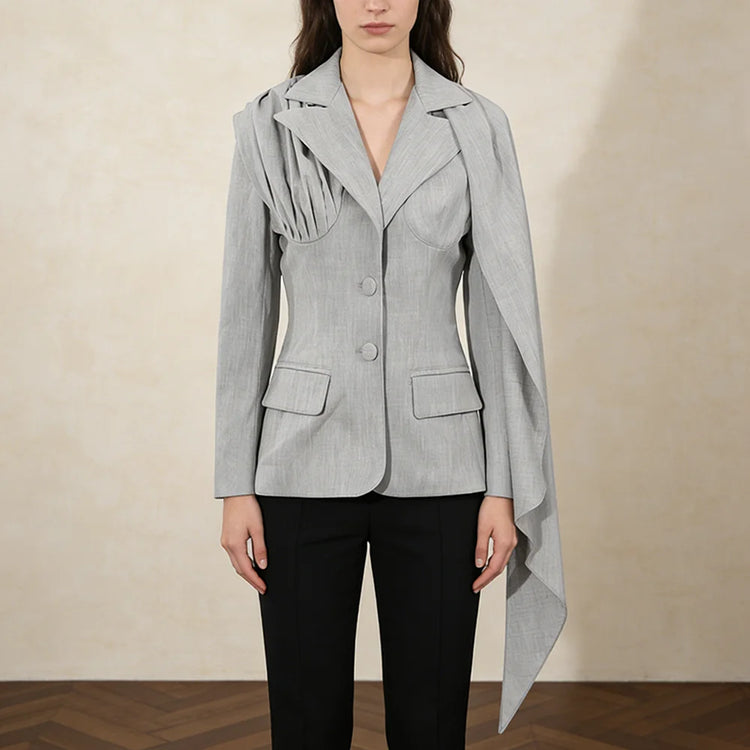Draped-Panel Tailored Blazer