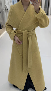 Draped-Collar Long Wrap Coat